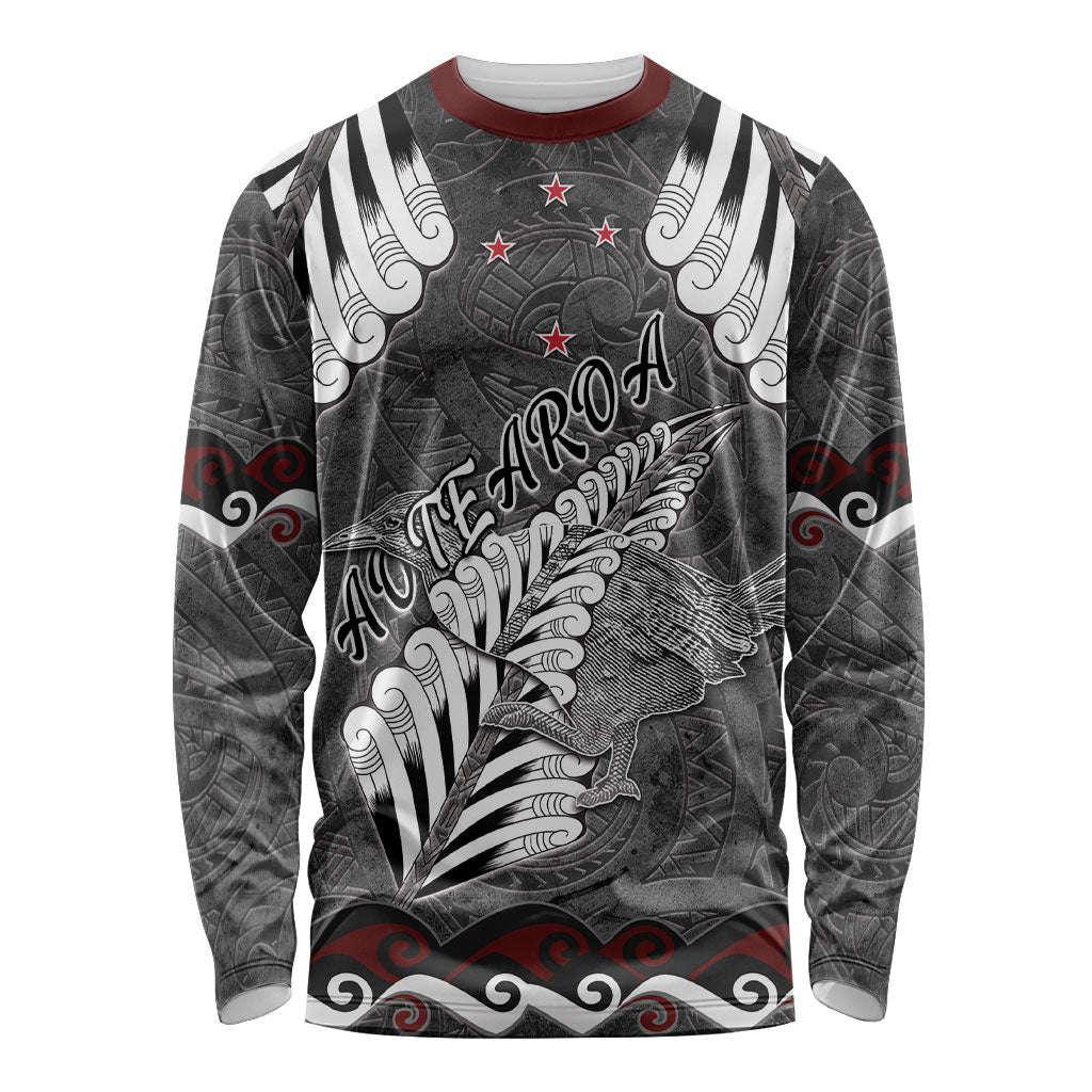 New Zealand Weka Personalised Long Sleeve Shirt Aotearoa Hen Silver Fern Maori Pattern