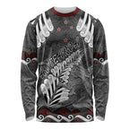 New Zealand Weka Personalised Long Sleeve Shirt Aotearoa Hen Silver Fern Maori Pattern
