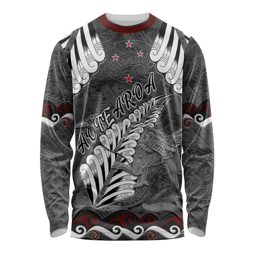New Zealand Weka Personalised Long Sleeve Shirt Aotearoa Hen Silver Fern Maori Pattern