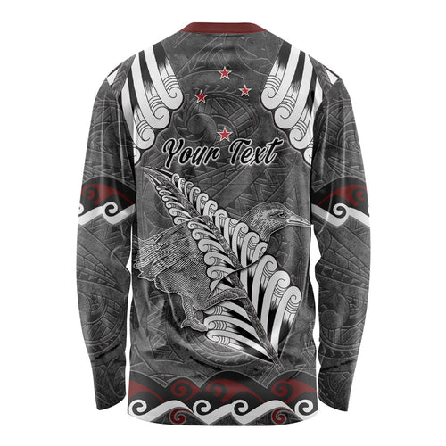 New Zealand Weka Personalised Long Sleeve Shirt Aotearoa Hen Silver Fern Maori Pattern