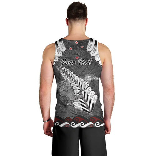 New Zealand Weka Personalised Men Tank Top Aotearoa Hen Silver Fern Maori Pattern