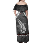 New Zealand Weka Personalised Off Shoulder Maxi Dress Aotearoa Hen Silver Fern Maori Pattern