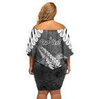 New Zealand Weka Personalised Off Shoulder Short Dress Aotearoa Hen Silver Fern Maori Pattern