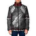 New Zealand Weka Personalised Padded Jacket Aotearoa Hen Silver Fern Maori Pattern