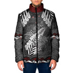 New Zealand Weka Personalised Padded Jacket Aotearoa Hen Silver Fern Maori Pattern