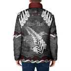 New Zealand Weka Personalised Padded Jacket Aotearoa Hen Silver Fern Maori Pattern