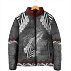 New Zealand Weka Personalised Padded Jacket Aotearoa Hen Silver Fern Maori Pattern