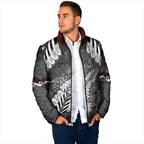 New Zealand Weka Personalised Padded Jacket Aotearoa Hen Silver Fern Maori Pattern
