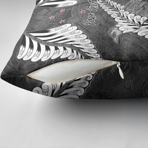 New Zealand Weka Personalised Pillow Cover Aotearoa Hen Silver Fern Maori Pattern