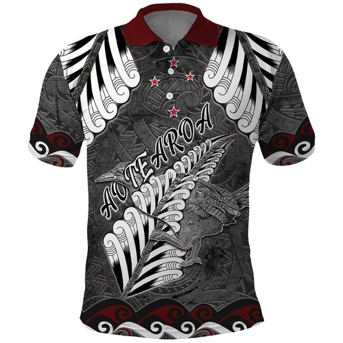 New Zealand Weka Personalised Polo Shirt Aotearoa Hen Silver Fern Maori Pattern