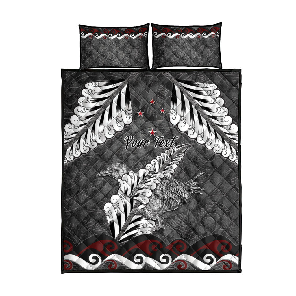 New Zealand Weka Personalised Quilt Bed Set Aotearoa Hen Silver Fern Maori Pattern