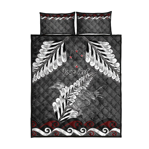 New Zealand Weka Personalised Quilt Bed Set Aotearoa Hen Silver Fern Maori Pattern