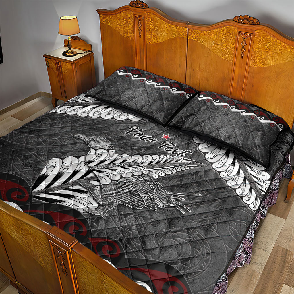 New Zealand Weka Personalised Quilt Bed Set Aotearoa Hen Silver Fern Maori Pattern