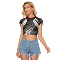 New Zealand Weka Personalised Raglan Cropped T Shirt Aotearoa Hen Silver Fern Maori Pattern