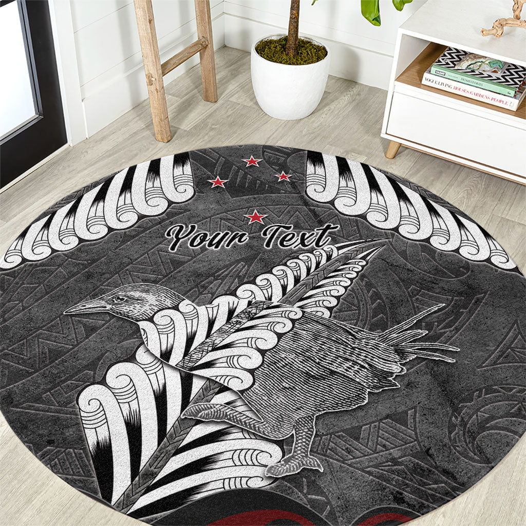 New Zealand Weka Personalised Round Carpet Aotearoa Hen Silver Fern Maori Pattern