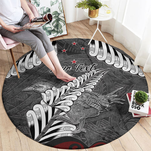 New Zealand Weka Personalised Round Carpet Aotearoa Hen Silver Fern Maori Pattern