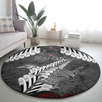 New Zealand Weka Personalised Round Carpet Aotearoa Hen Silver Fern Maori Pattern