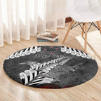 New Zealand Weka Personalised Round Carpet Aotearoa Hen Silver Fern Maori Pattern