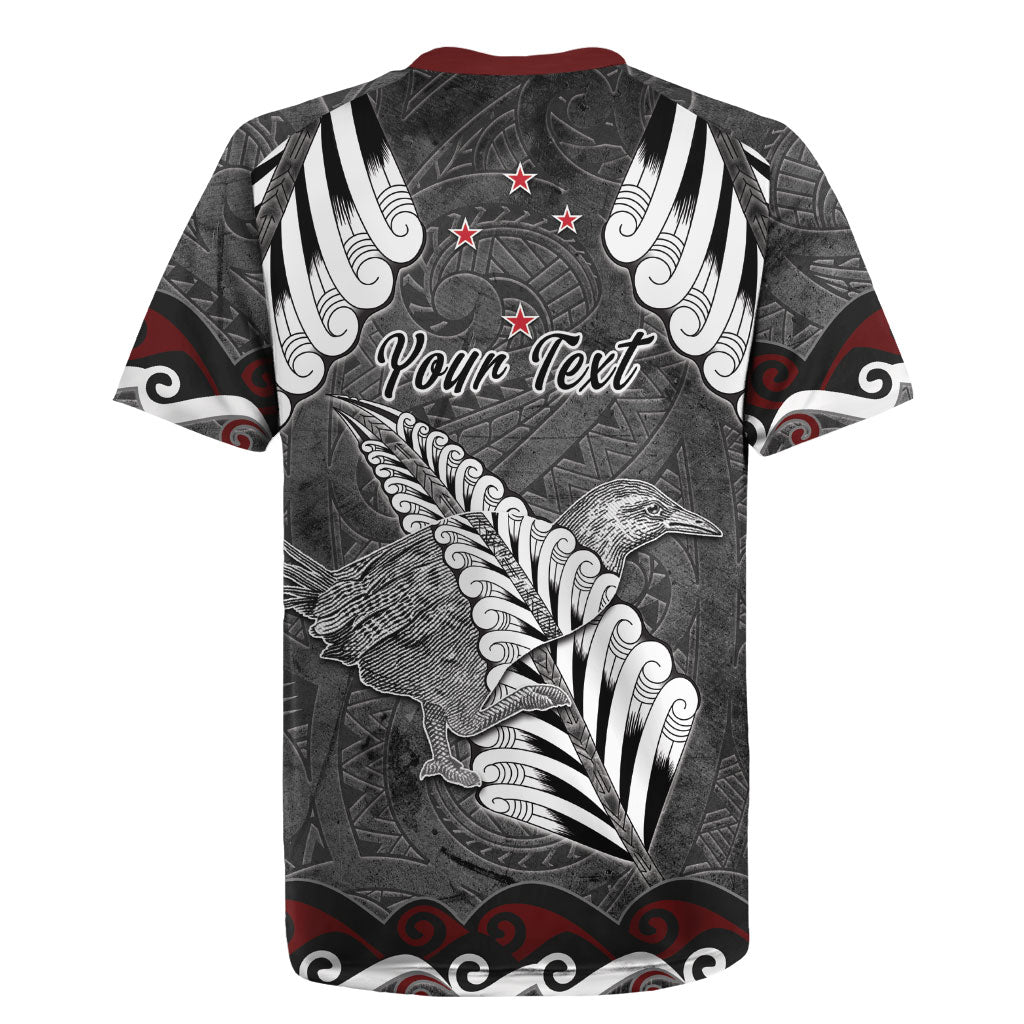 New Zealand Weka Personalised Rugby Jersey Aotearoa Hen Silver Fern Maori Pattern