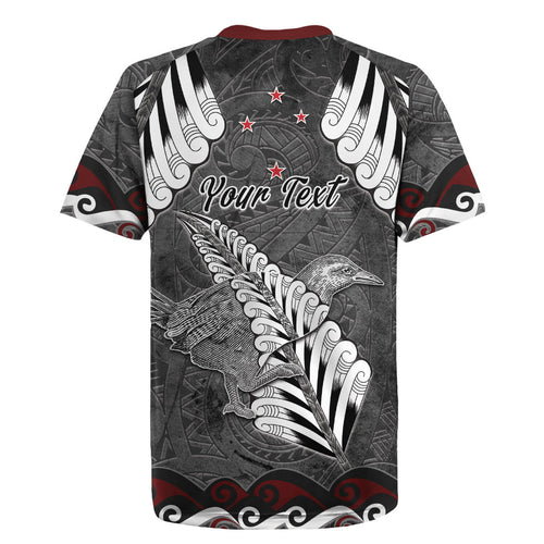New Zealand Weka Personalised Rugby Jersey Aotearoa Hen Silver Fern Maori Pattern