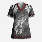 New Zealand Weka Personalised Scrub Top Aotearoa Hen Silver Fern Maori Pattern