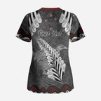 New Zealand Weka Personalised Scrub Top Aotearoa Hen Silver Fern Maori Pattern