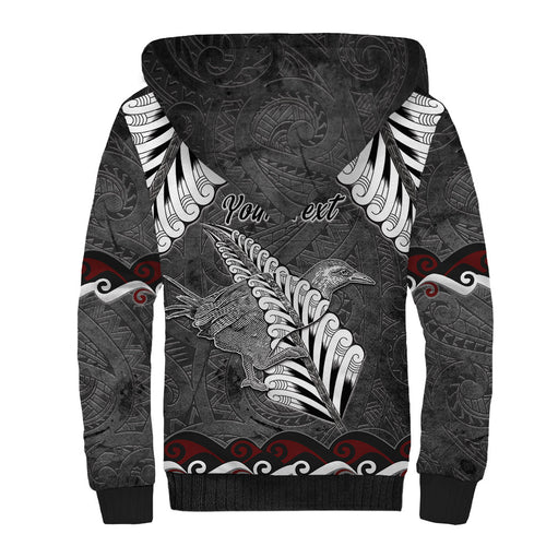 New Zealand Weka Personalised Sherpa Hoodie Aotearoa Hen Silver Fern Maori Pattern
