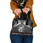 New Zealand Weka Personalised Shoulder Handbag Aotearoa Hen Silver Fern Maori Pattern