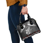 New Zealand Weka Personalised Shoulder Handbag Aotearoa Hen Silver Fern Maori Pattern