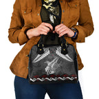 New Zealand Weka Personalised Shoulder Handbag Aotearoa Hen Silver Fern Maori Pattern