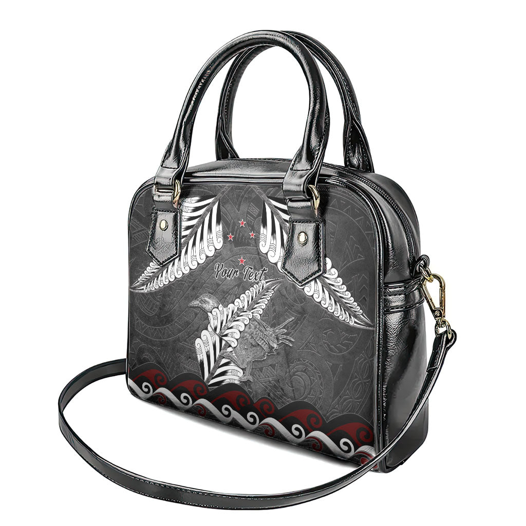 New Zealand Weka Personalised Shoulder Handbag Aotearoa Hen Silver Fern Maori Pattern