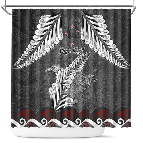 New Zealand Weka Personalised Shower Curtain Aotearoa Hen Silver Fern Maori Pattern