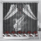 New Zealand Weka Personalised Shower Curtain Aotearoa Hen Silver Fern Maori Pattern