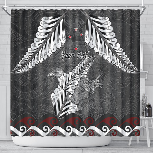 New Zealand Weka Personalised Shower Curtain Aotearoa Hen Silver Fern Maori Pattern