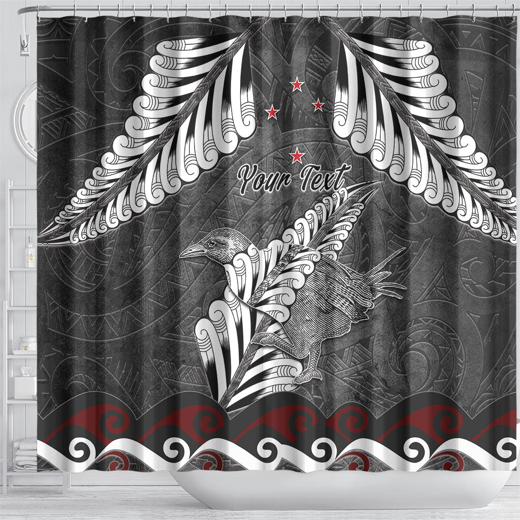 New Zealand Weka Personalised Shower Curtain Aotearoa Hen Silver Fern Maori Pattern
