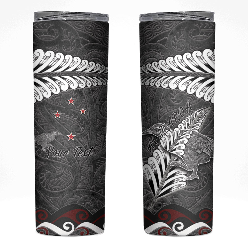 New Zealand Weka Personalised Skinny Tumbler Aotearoa Hen Silver Fern Maori Pattern