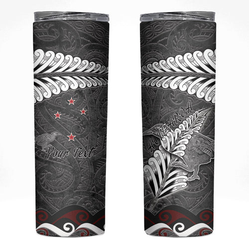 New Zealand Weka Personalised Skinny Tumbler Aotearoa Hen Silver Fern Maori Pattern