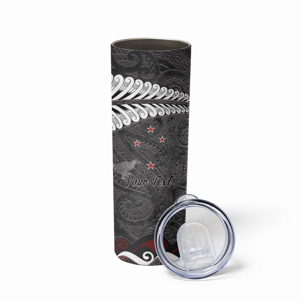 New Zealand Weka Personalised Skinny Tumbler Aotearoa Hen Silver Fern Maori Pattern