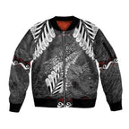 New Zealand Weka Personalised Sleeve Zip Bomber Jacket Aotearoa Hen Silver Fern Maori Pattern