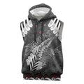 New Zealand Weka Personalised Sleeveless Hoodie Aotearoa Hen Silver Fern Maori Pattern