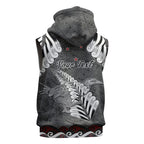 New Zealand Weka Personalised Sleeveless Hoodie Aotearoa Hen Silver Fern Maori Pattern