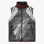 New Zealand Weka Personalised Sleeveless Puffer Jacket Aotearoa Hen Silver Fern Maori Pattern