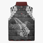 New Zealand Weka Personalised Sleeveless Puffer Jacket Aotearoa Hen Silver Fern Maori Pattern