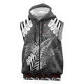 New Zealand Weka Personalised Sleeveless Zip Hoodie Aotearoa Hen Silver Fern Maori Pattern