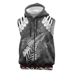 New Zealand Weka Personalised Sleeveless Zip Hoodie Aotearoa Hen Silver Fern Maori Pattern