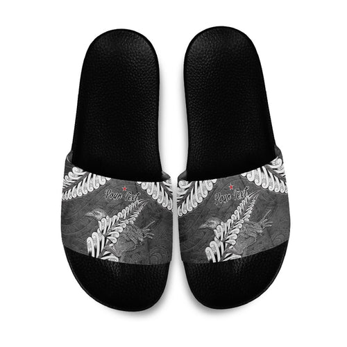 New Zealand Weka Personalised Slide Sandals Aotearoa Hen Silver Fern Maori Pattern