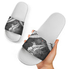 New Zealand Weka Personalised Slide Sandals Aotearoa Hen Silver Fern Maori Pattern