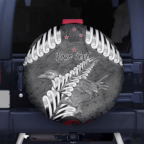 New Zealand Weka Personalised Spare Tire Cover Aotearoa Hen Silver Fern Maori Pattern
