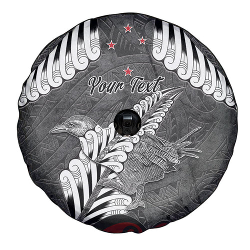 New Zealand Weka Personalised Spare Tire Cover Aotearoa Hen Silver Fern Maori Pattern