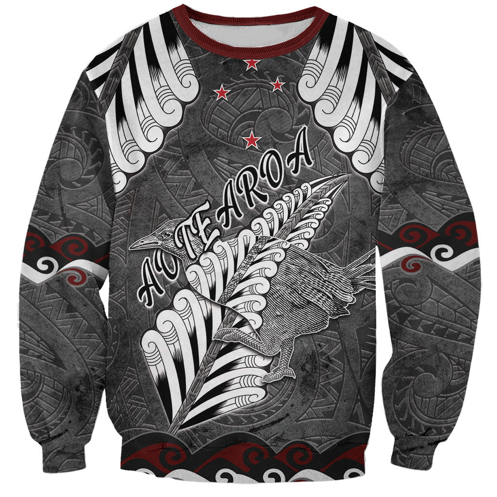 New Zealand Weka Personalised Sweatshirt Aotearoa Hen Silver Fern Maori Pattern